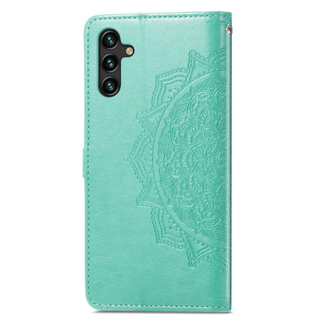 Samsung Galaxy A04s / A13 (5G) Læder Flip Cover m. Strop Mandala Mønster - Grøn