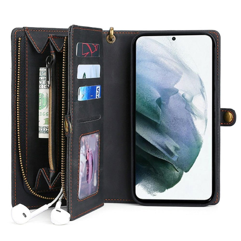 Samsung Galaxy S21 FE (5G) MEGSHI 2-i-1 Magnetisk Læder Flip Cover med Stor Kortholder- Sort