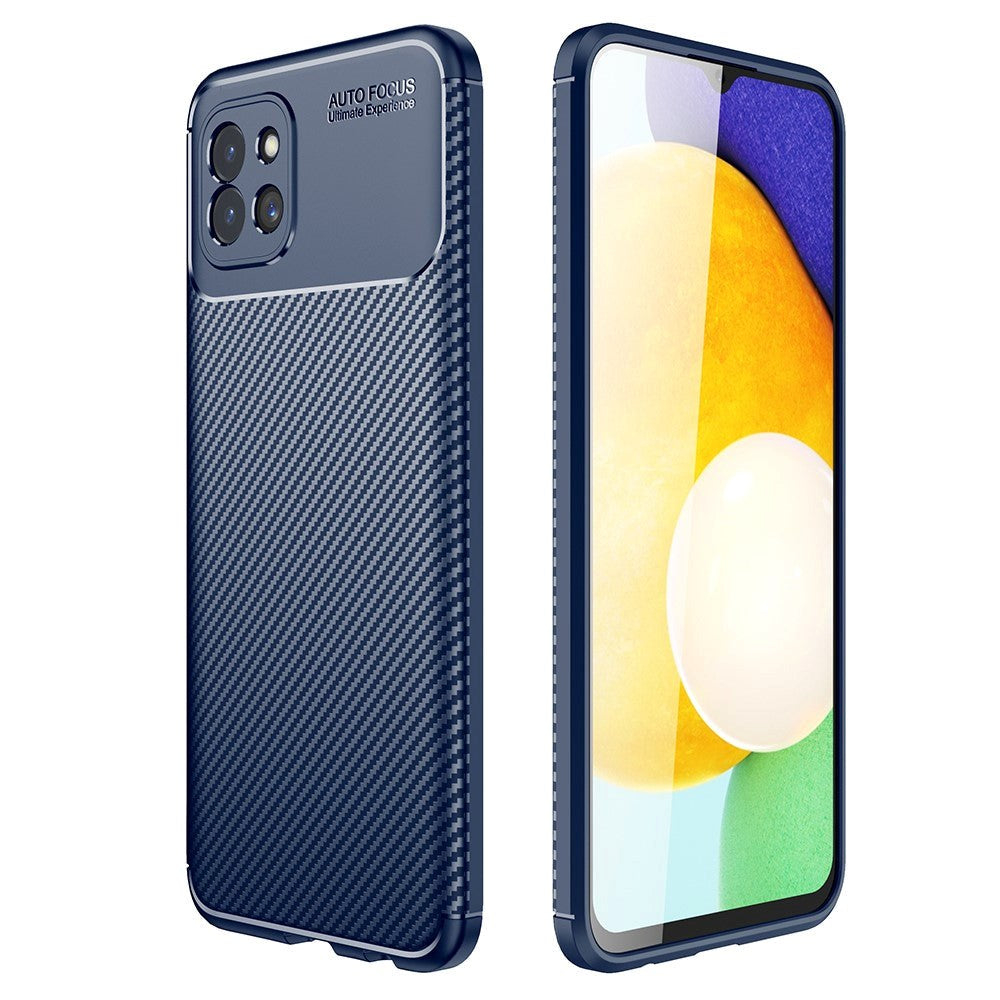 Samsung Galaxy A03 Carbon Fiber Fleksibelt Plastik Bagside Cover - Blå