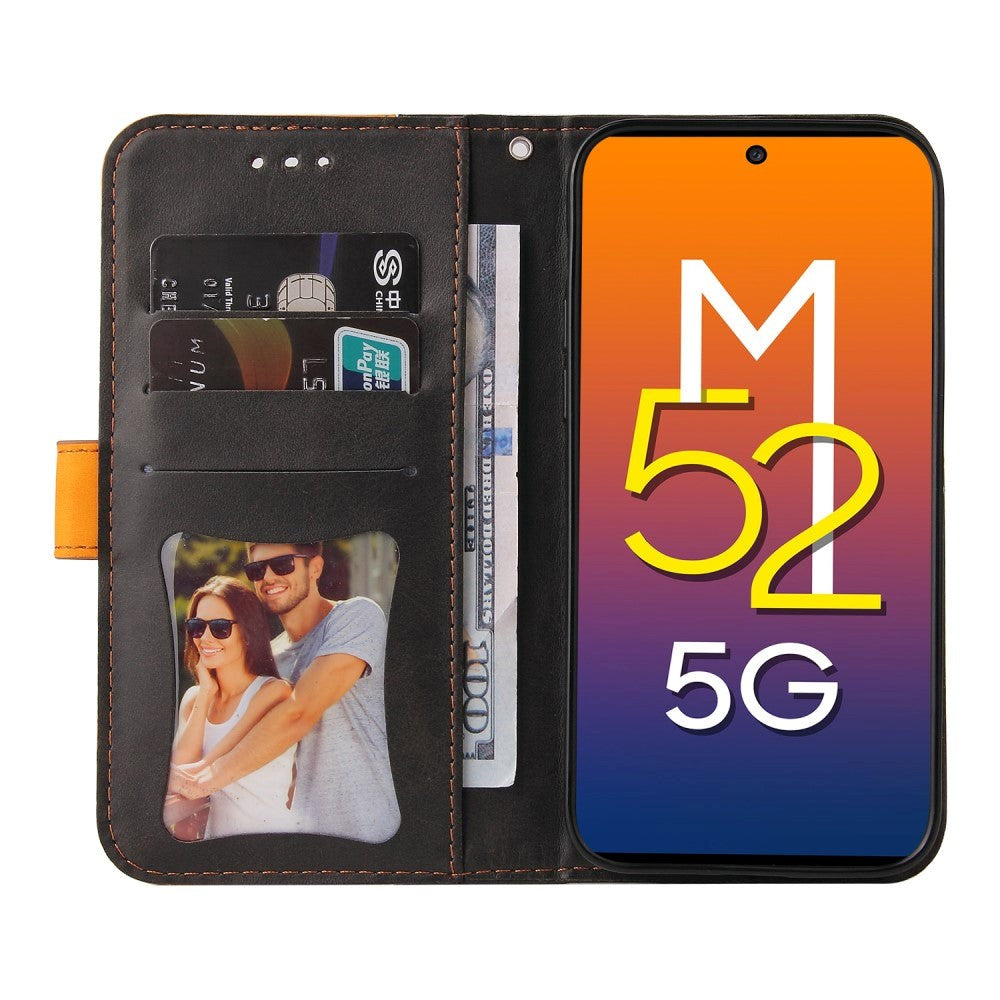 Samsung Galaxy M52 (5G) To-Farvet Læder Flip Cover m. Pung - Orange / Sort