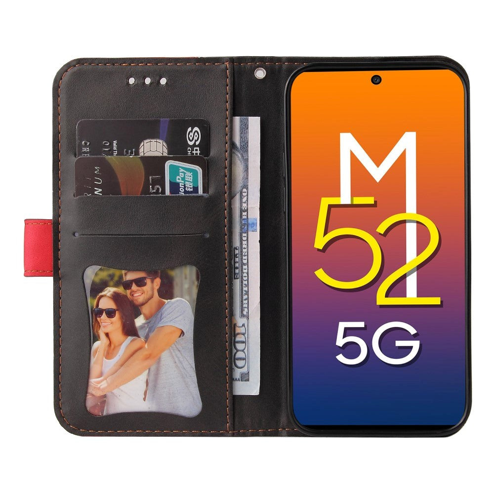 Samsung Galaxy M52 (5G) To-Farvet Læder Flip Cover m. Pung - Rød / Sort