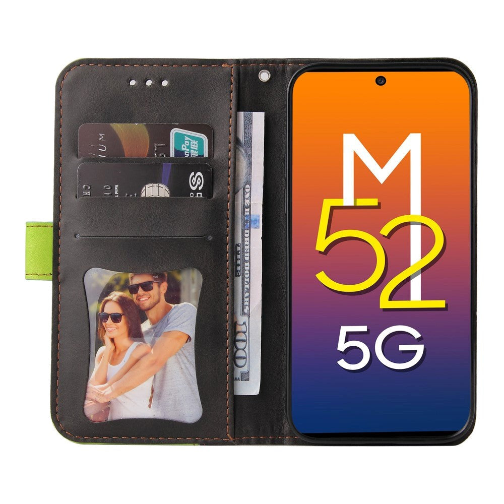 Samsung Galaxy M52 (5G) To-Farvet Læder Flip Cover m. Pung - Grøn / Sort