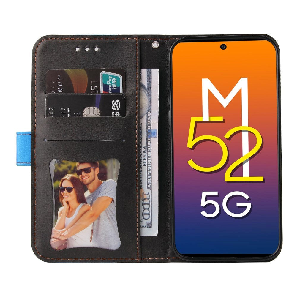 Samsung Galaxy M52 (5G) To-Farvet Læder Flip Cover m. Pung - Blå / Sort