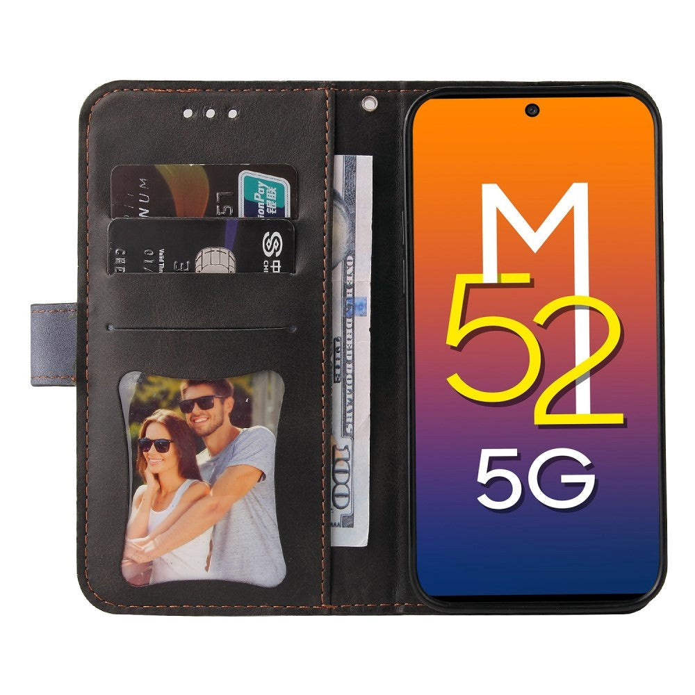 Samsung Galaxy M52 (5G) To-Farvet Læder Flip Cover m. Pung - Grå / Sort