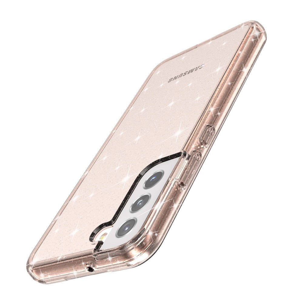 Samsung Galaxy S22 Hybrid Plastik Bagside Cover Gennemsigtig - Rose Gold Glitter