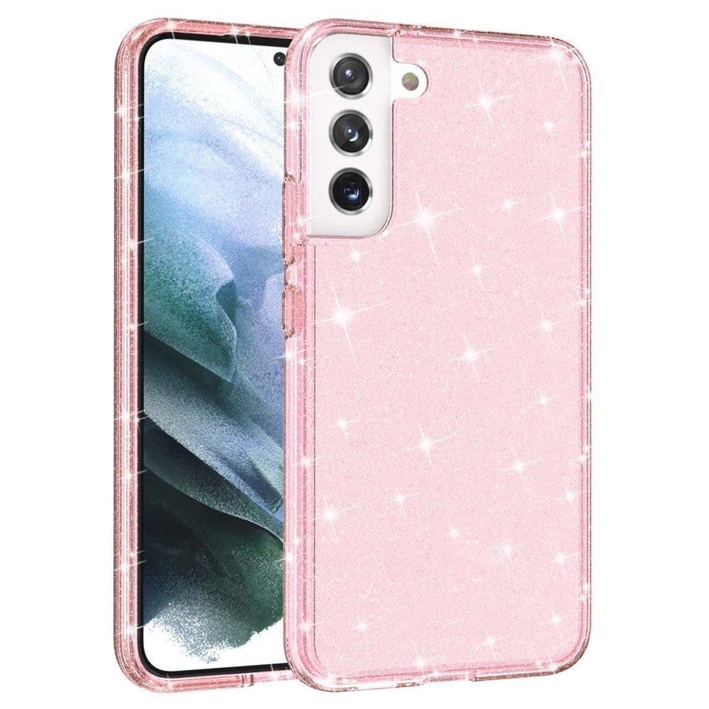 Samsung Galaxy S22 Hybrid Plastik Bagside Cover Gennemsigtig - Pink Glitter