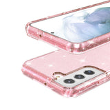 Samsung Galaxy S22 Hybrid Plastik Bagside Cover Gennemsigtig - Pink Glitter