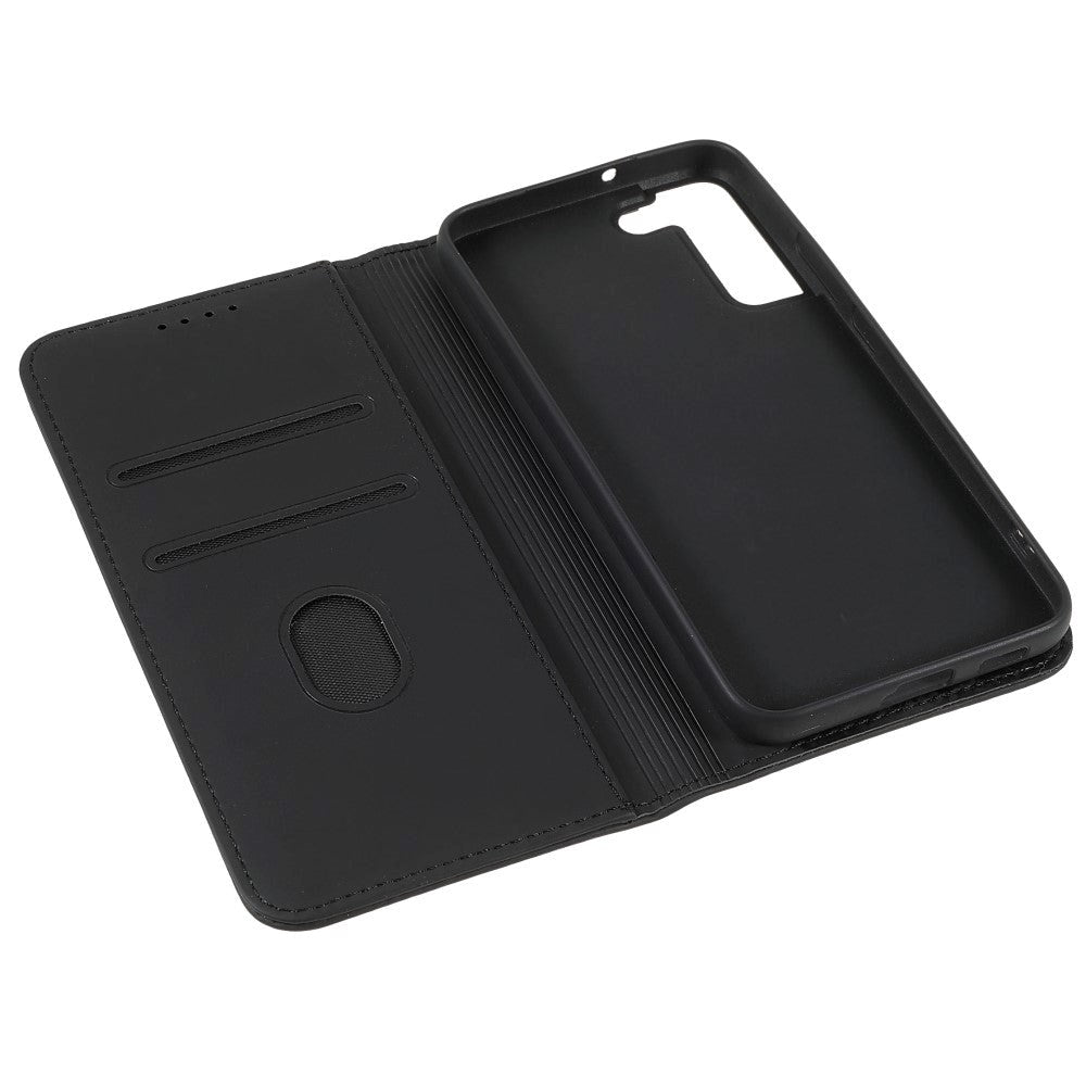 Samsung Galaxy S22 Mat Læder Flip Cover m. Pung & Kickstand - Sort