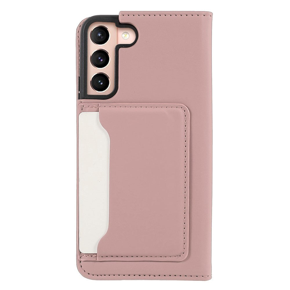 Samsung Galaxy S22 Mat Læder Flip Cover m. Pung & Kickstand - Rose Gold