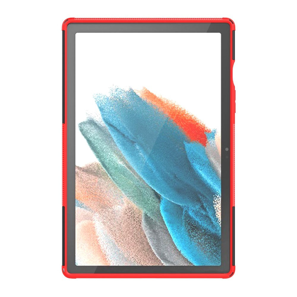 Samsung Galaxy Tab A8 10.5" (2021) Håndværker Bagside Cover m. Dæk Design & Ståfunktion - Sort & Rød