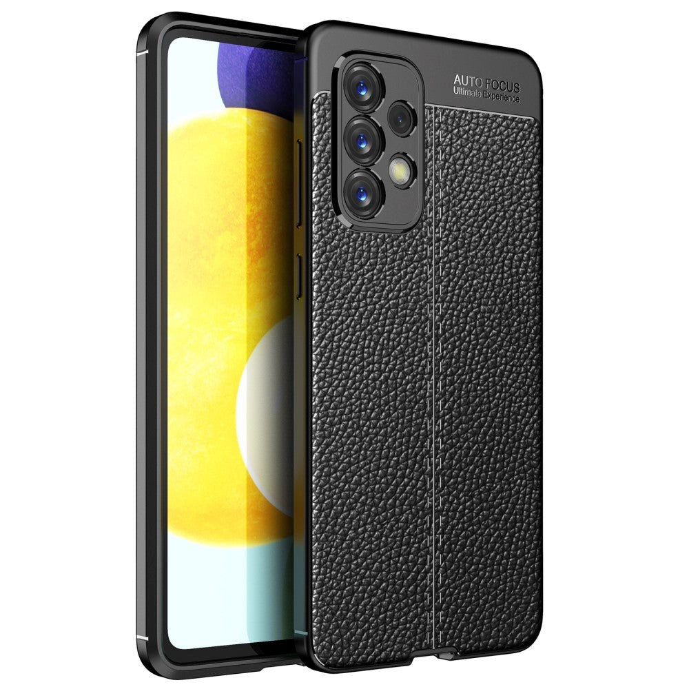Samsung Galaxy A73 (5G) Fleksibelt Plastik Bagside Cover - Litchi Tekstur - Sort