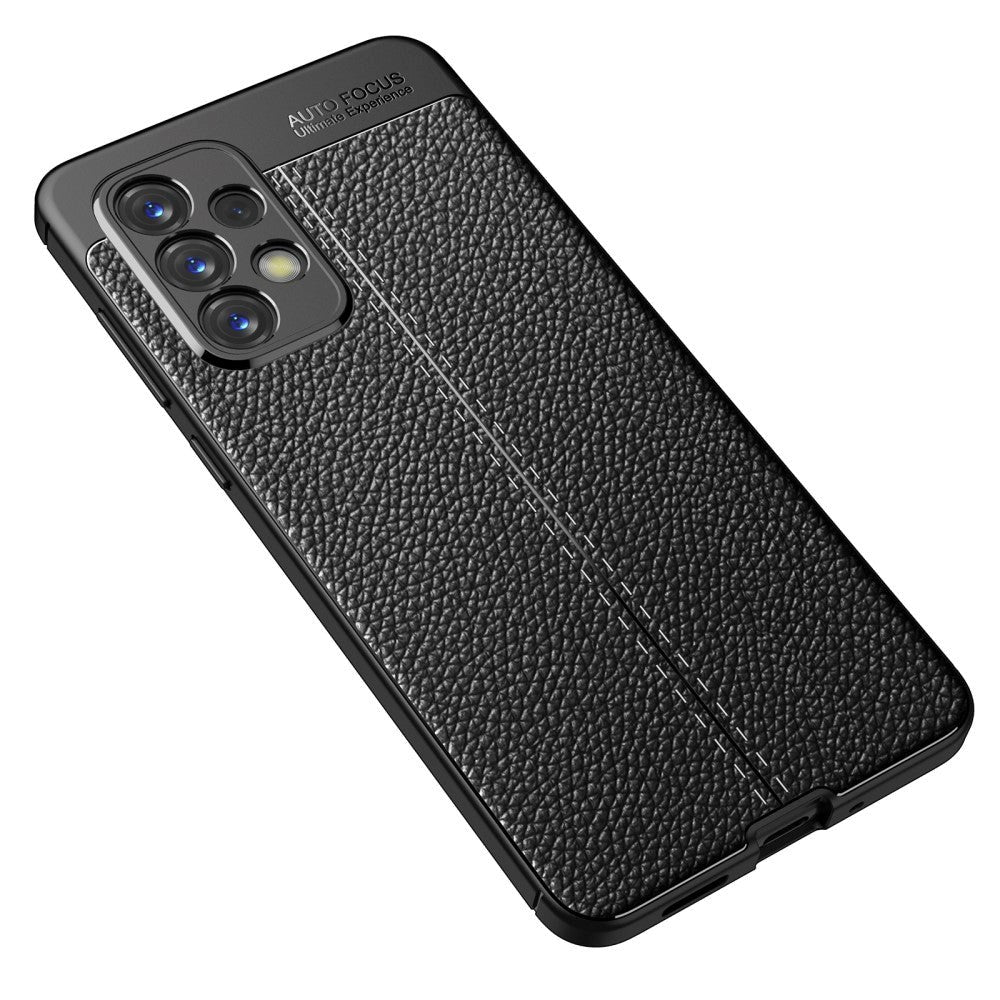 Samsung Galaxy A73 (5G) Fleksibelt Plastik Bagside Cover - Litchi Tekstur - Sort