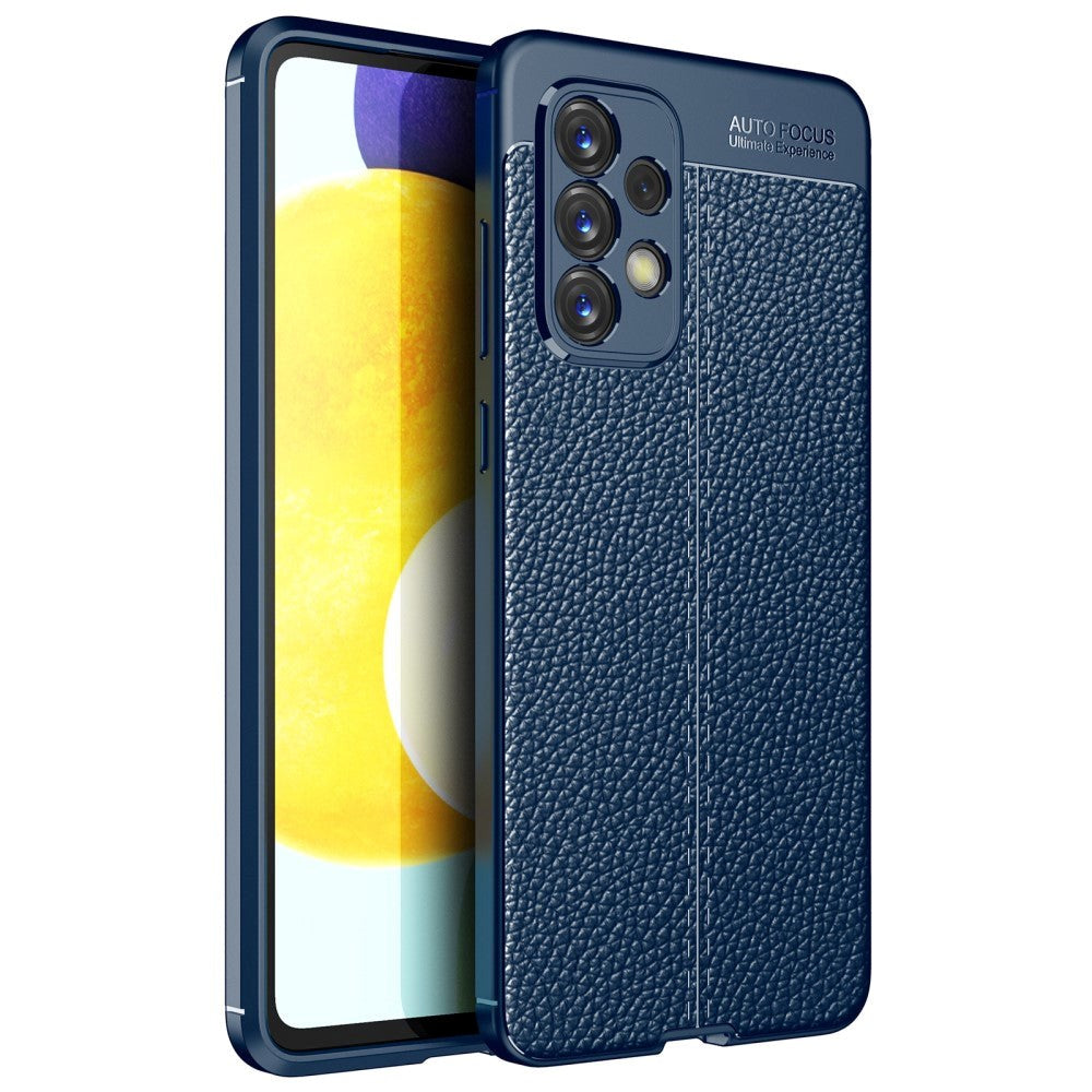 Samsung Galaxy A73 (5G) Fleksibelt Plastik Bagside Cover - Litchi Tekstur - Blå