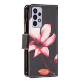 Samsung Galaxy A73 (5G) Læder Flip Cover m. Stor Pung - Lyserød Blomst