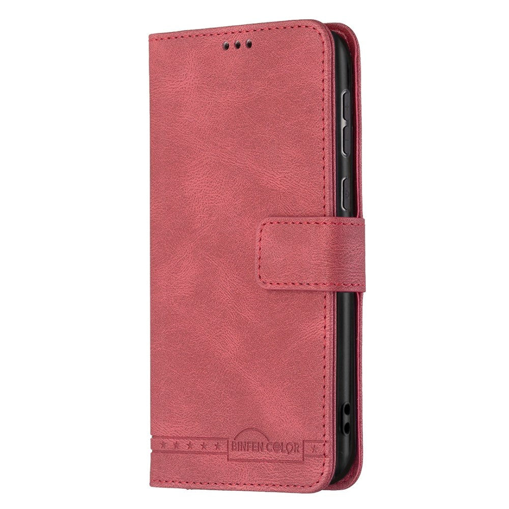 Samsung Galaxy A73 (5G) BINFEN Blødt Læder Flip Cover m. Pung - Udvendig Magnetflap - Rød