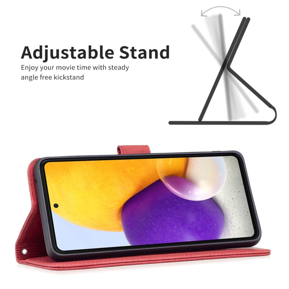 Samsung Galaxy A73 (5G) BINFEN Blødt Læder Flip Cover m. Pung - Udvendig Magnetflap - Rød