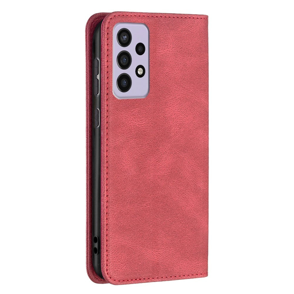 Samsung Galaxy A73 (5G) BINFEN Blødt Læder Flip Cover m. Pung - Integreret Magnet - Rød