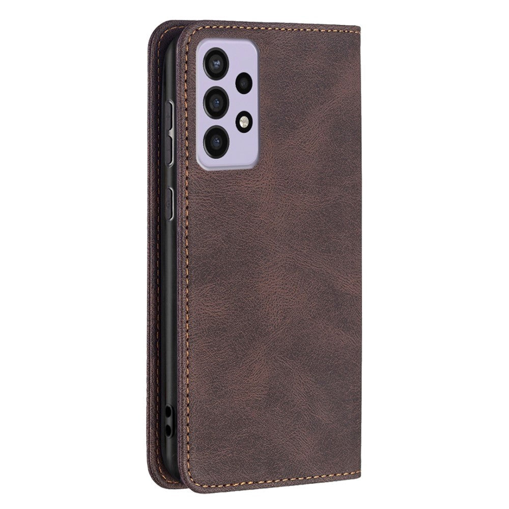 Samsung Galaxy A73 (5G) BINFEN Blødt Læder Flip Cover m. Pung - Integreret Magnet - Brun