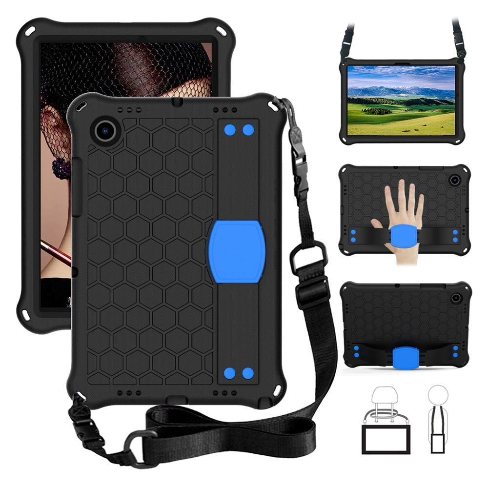 Samsung Galaxy Tab A8 10.5" (2021) Børnecover m. Bikube Mønster & Skulderstrop - Sort/Blå