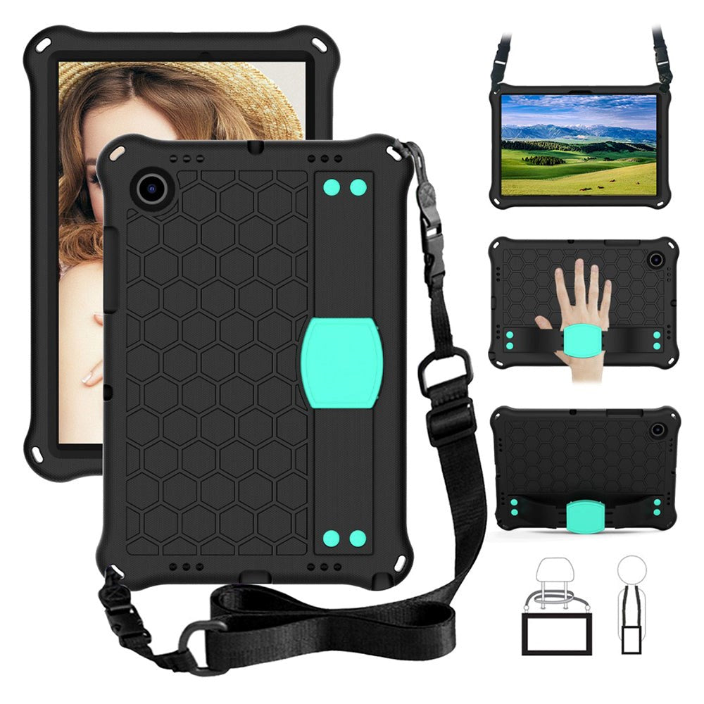 Samsung Galaxy Tab A8 10.5" (2021) Børnecover m. Bikube Mønster & Skulderstrop - Sort/Grøn