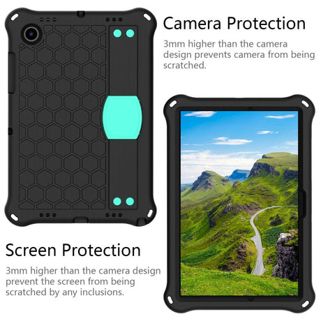 Samsung Galaxy Tab A8 10.5" (2021) Børnecover m. Bikube Mønster & Skulderstrop - Sort/Grøn