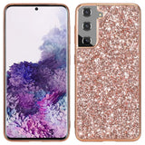 Samsung Galaxy S21 FE Plastik Bagside Cover m. Glitter - Rose Gold