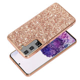 Samsung Galaxy S21 FE Plastik Bagside Cover m. Glitter - Rose Gold