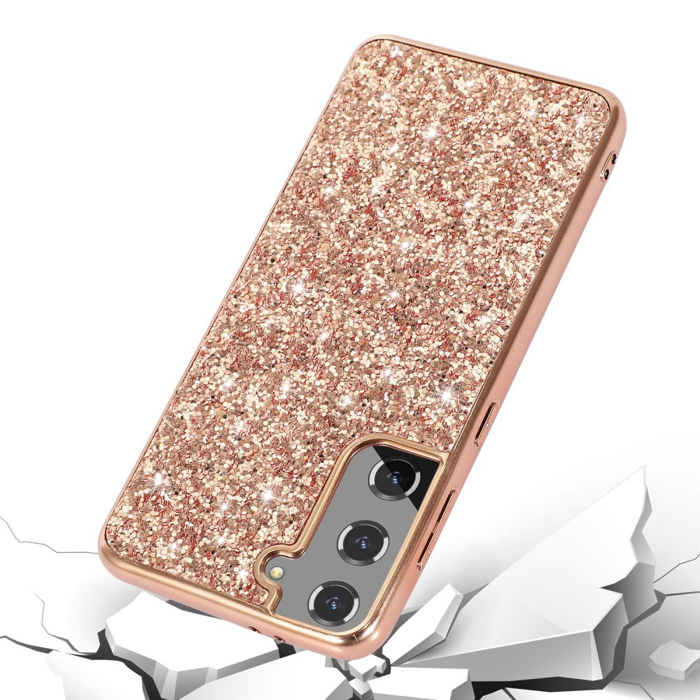 Samsung Galaxy S21 FE Plastik Bagside Cover m. Glitter - Rose Gold