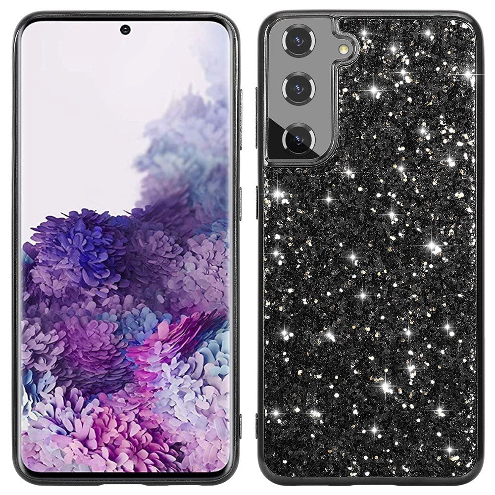 Samsung Galaxy S21 FE Plastik Bagside Cover m. Glitter - Sort