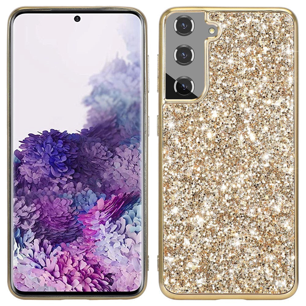 Samsung Galaxy S21 FE Plastik Bagside Cover m. Glitter - Guld