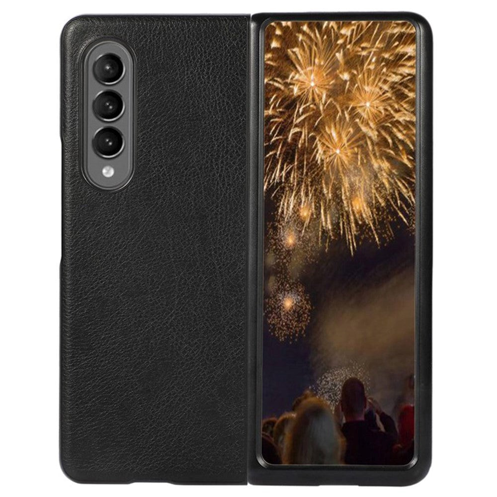 Samsung Galaxy Z Fold4 5G Læderbetrukket Litchi Bagside Cover - Sort