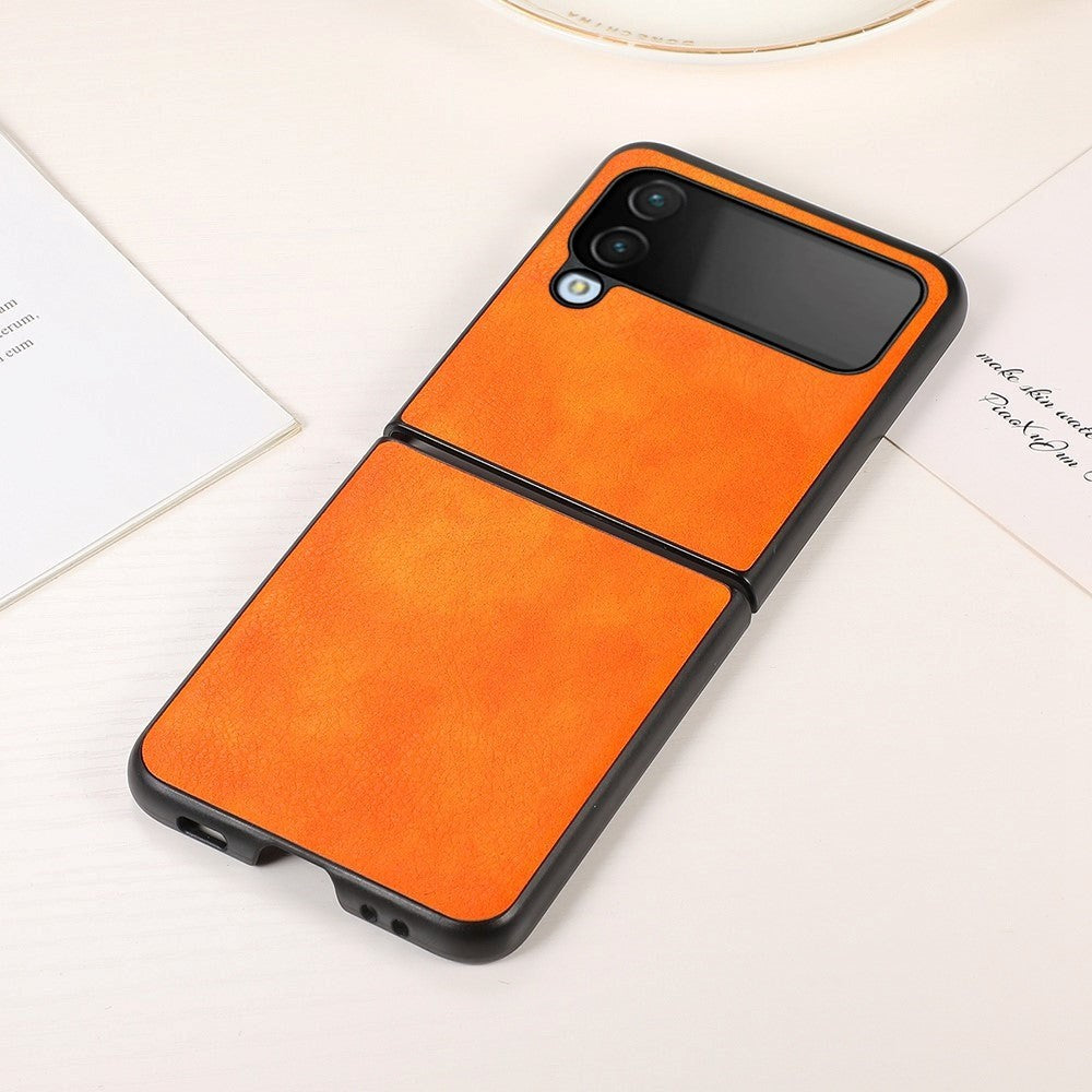 Samsung Galaxy Z Flip4 (5G) Hybrid Litchi Bagside Cover - Orange