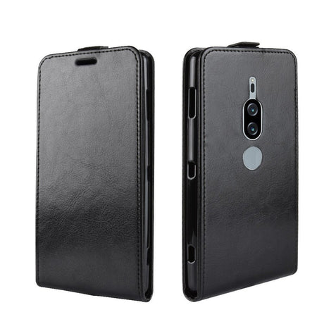 Sony Xperia XZ2 Premium Vertikalt Læder Flip Cover m. Kortholder - Sort