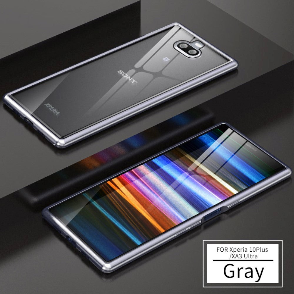 Sony Xperia 10 Plus Cover m. Metal Bumper & Glasbagside - Grå