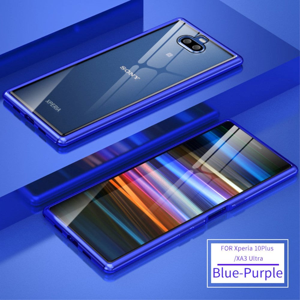 Sony Xperia 10 Plus Cover m. Metal Bumper & Glasbagside - Blå