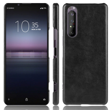 Sony Xperia 1 II Læderbetrukket Plast Cover Sort