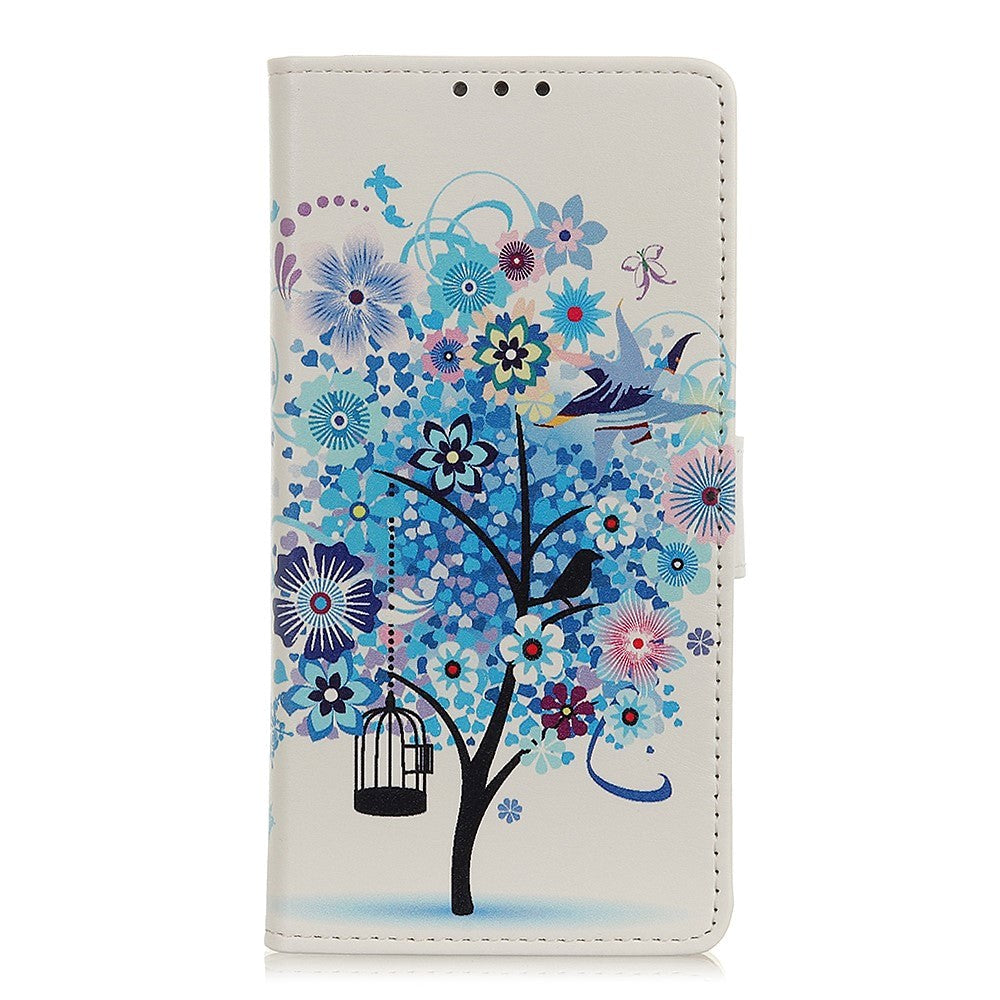 Sony Xperia L4 Læder Cover m. Kortholder - Blomster Træ Blå