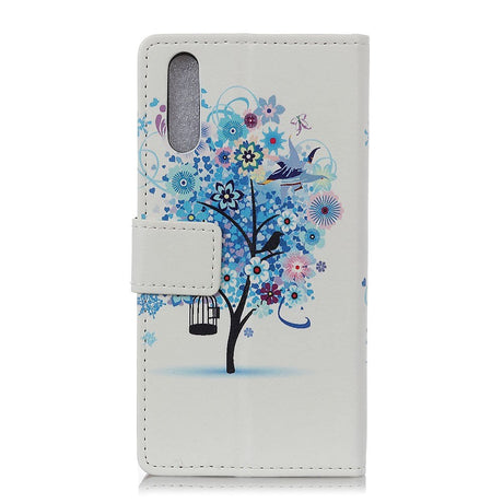 Sony Xperia L4 Læder Cover m. Kortholder - Blomster Træ Blå