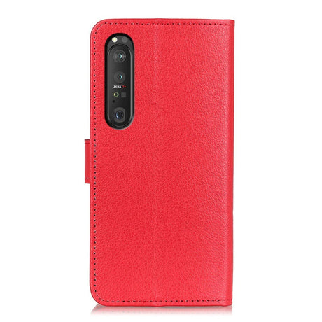 Sony Xperia 1 III Litchi Læder Cover m. Pung - Rød