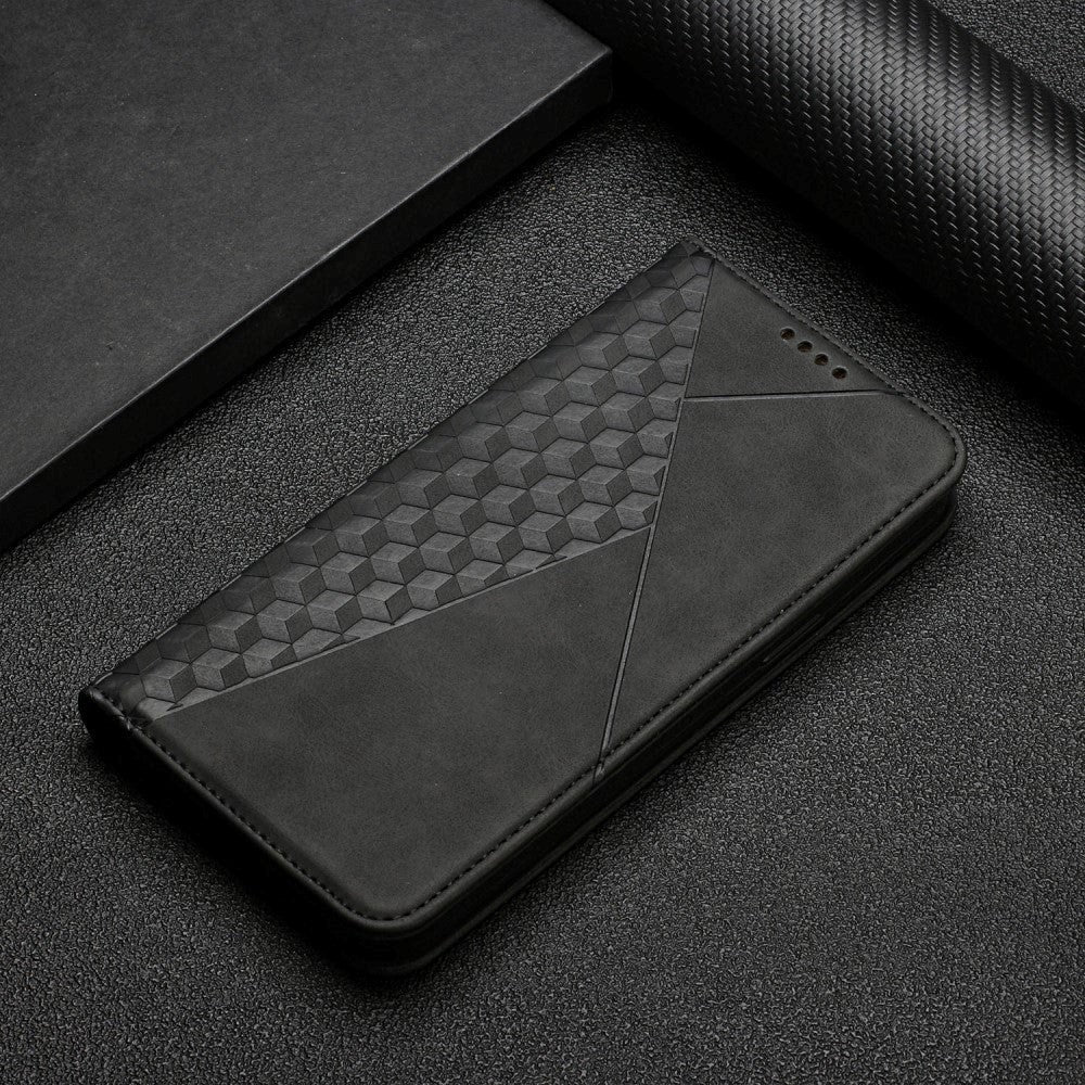 Sony Xperia 10 III PU Læder Flip Cover m. Kortholder & Riflet Design - Sort