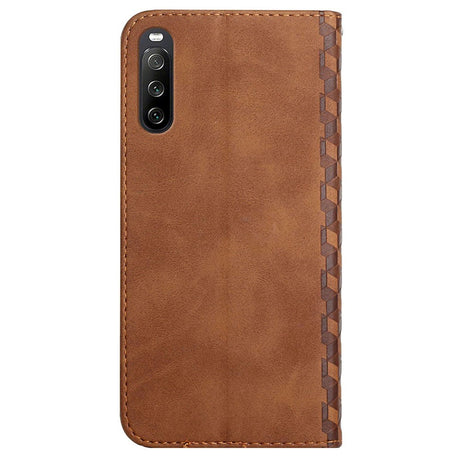 Sony Xperia 10 III PU Læder Flip Cover m. Kortholder & Riflet Design - Brun