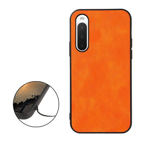 Sony Xperia 10 IV Hybrid Bagside Cover - Litchi tekstur - Orange