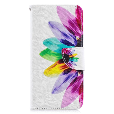 Huawei Y6 (2019) Læder Flip Cover m. Pung - Regnbue Solsikke