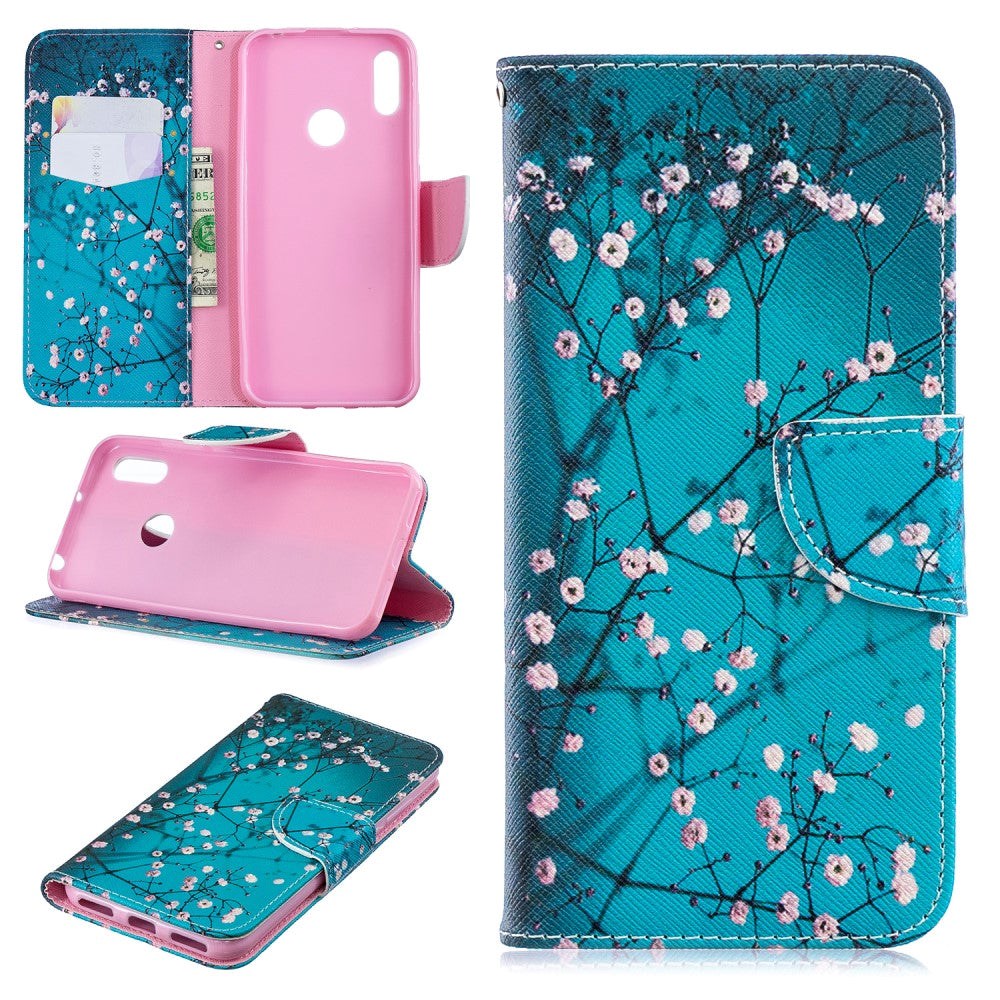 Huawei Y6 (2019) Læder Flip Cover m. Pung - Blomstergrene