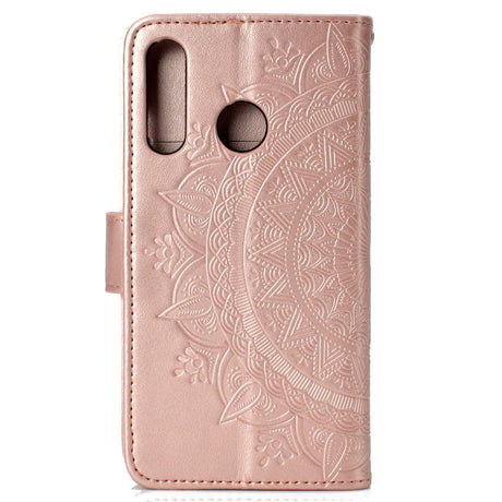 Huawei P30 Lite Læder Flip Cover m. Pung - Mandala Mønster Rose Gold