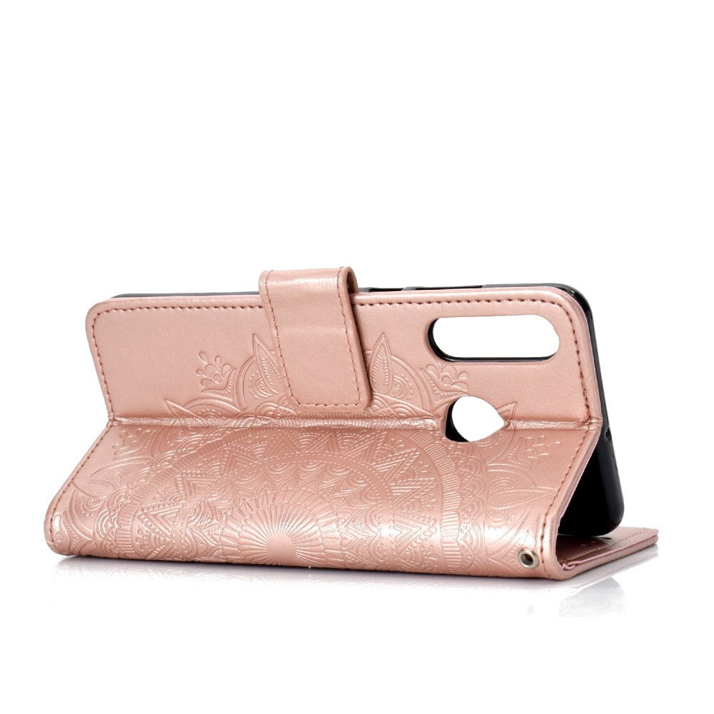 Huawei P30 Lite Læder Flip Cover m. Pung - Mandala Mønster Rose Gold