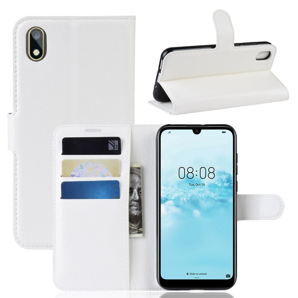 Huawei Y5 (2019) Litchi Læder Flip Cover m. Pung - Hvid