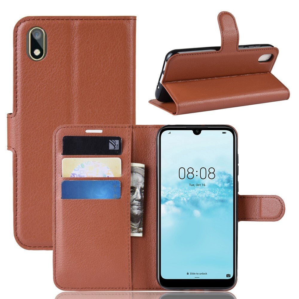 Huawei Y5 (2019) Litchi Læder Flip Cover m. Pung - Brun