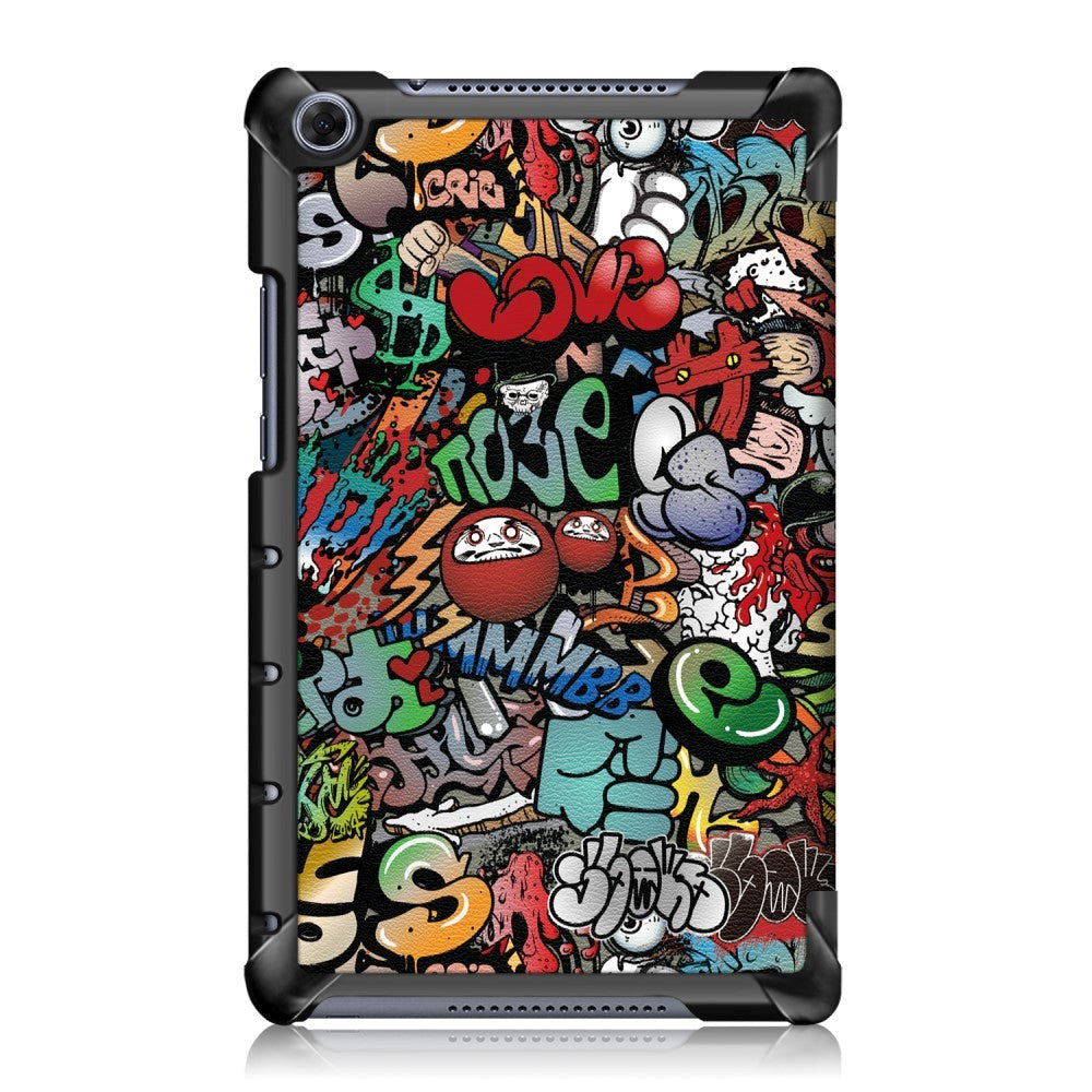 Huawei MediaPad M5 Lite 8 Læder Cover m. Folde & Standerfunktion - Cartoon Graffiti