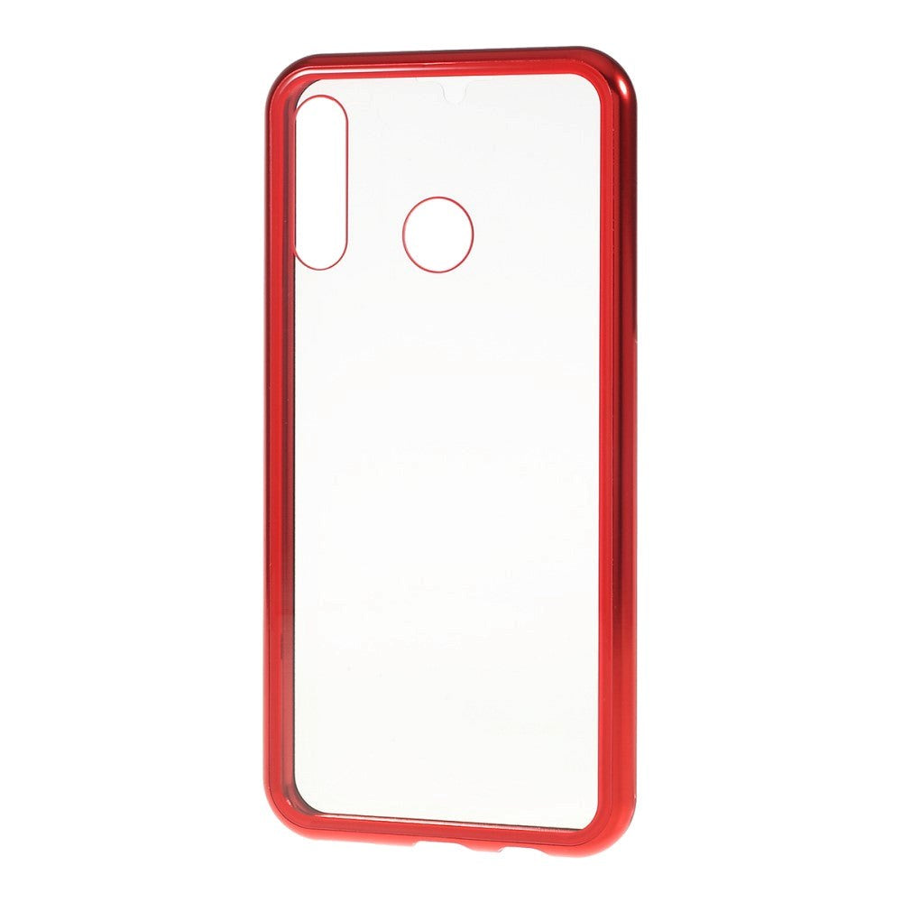 Huawei P30 Lite Magnetisk Metal Cover m Glas For- og Bagside - Rød